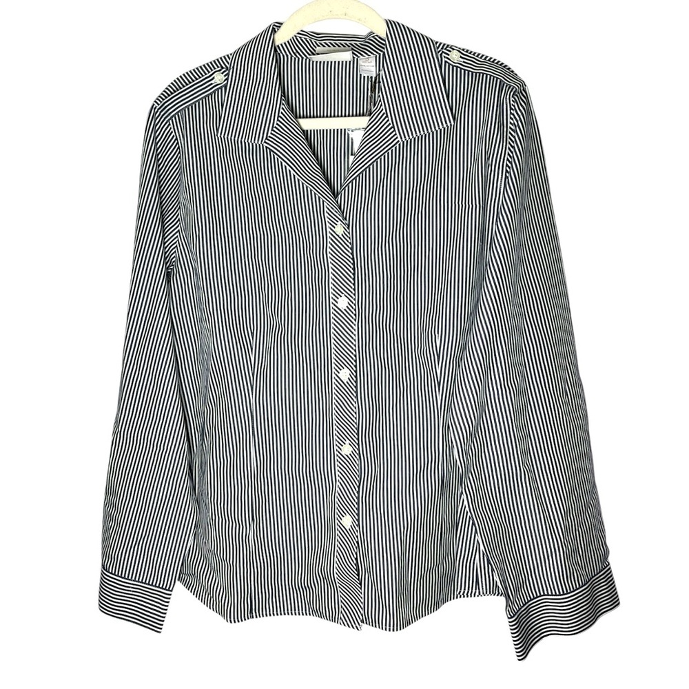 NWT Chico’s No Iron Button Down Shirt Stripped 100% Cotton Sz XL 16